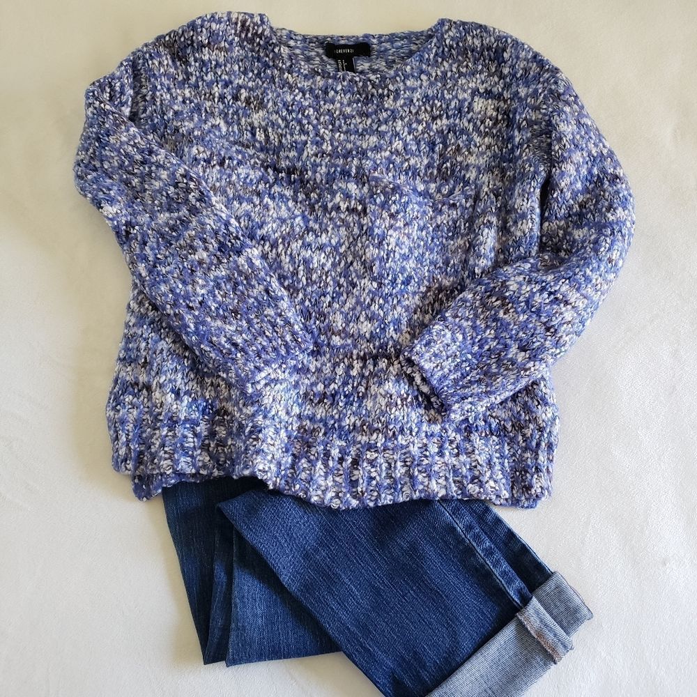 Forever 21 Boat Neck Sweater Women's Blue & White Size S